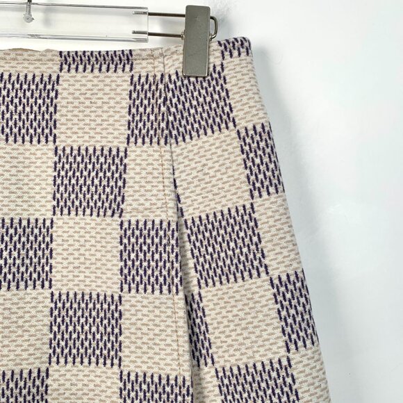Louis Vuitton Paris Checkerboard Wool Skirt Size 36 Beige & Blue With Gold Butto - Picture 3 of 7